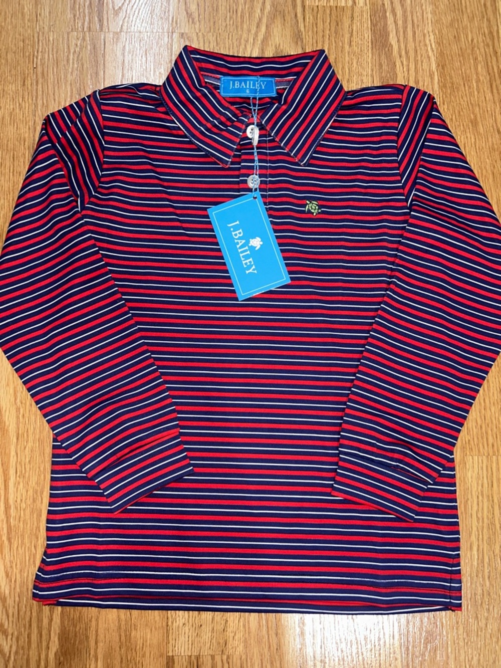 J. Bailey Kids' Long Sleeve Collared Polo - Red & Navy Stripe
